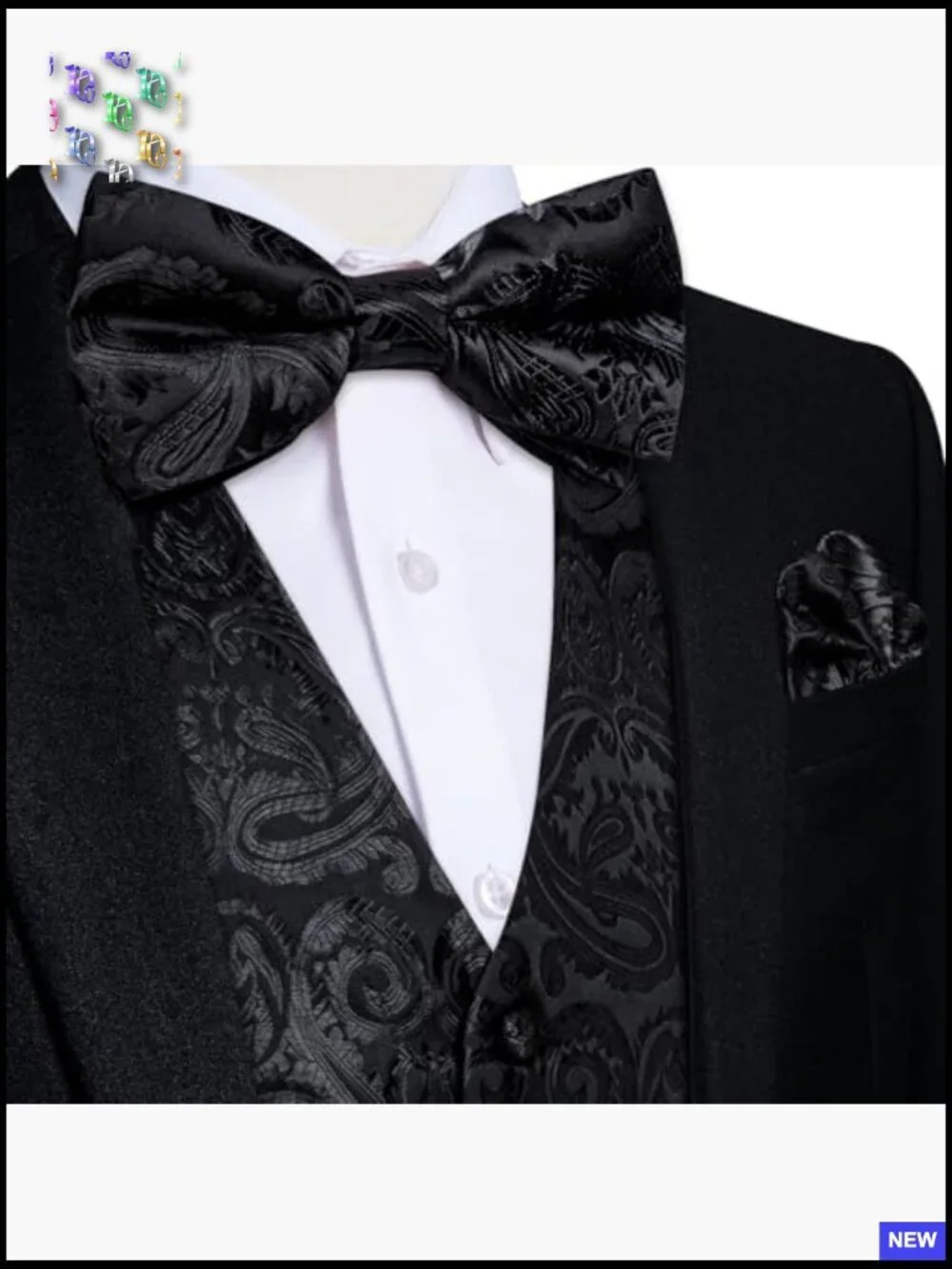 Silk Slim Fit V-Neck Vest Elegant Paisley Wedding Formal Tuxedo Set